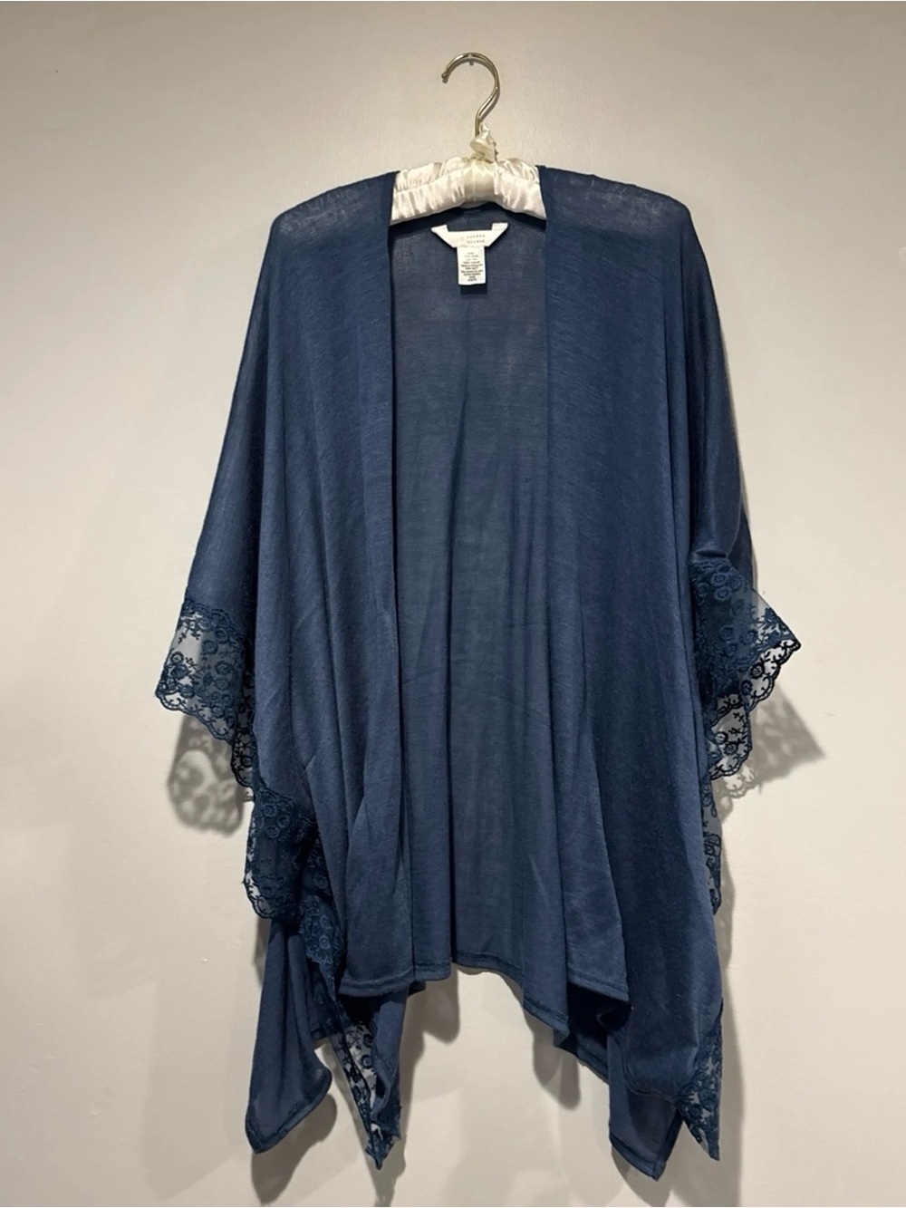 LC Lauren Conrad Navy Lace-Trim Open Front Kimono